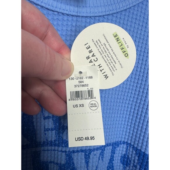 Aerie Size XS Waffle Knit Takes Two To Tango Thermal Top Blue Long Sleeve NWT - Picture 8 of 14